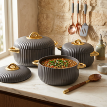 Premium Dark Gray Insulated Casserole Set with Gold Handles - 1L, 2L & 3.5L