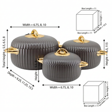 Premium Dark Gray Insulated Casserole Set with Gold Handles - 1L, 2L & 3.5L