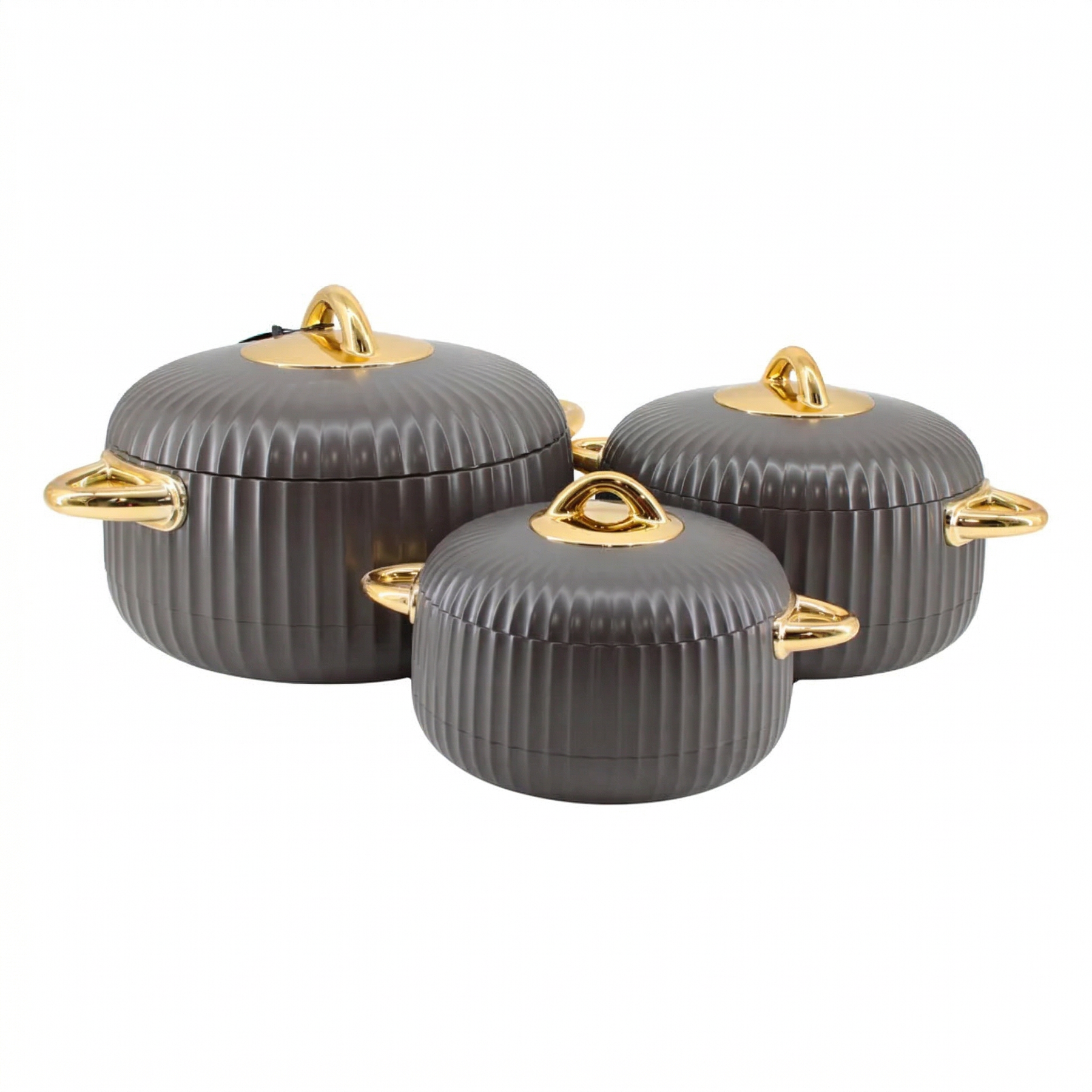 Premium Dark Gray Insulated Casserole Set with Gold Handles - 1L, 2L & 3.5L