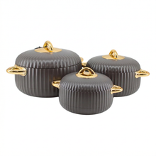 Premium Dark Gray Insulated Casserole Set with Gold Handles - 1L, 2L & 3.5L