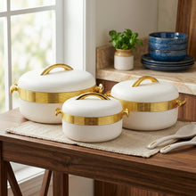 Premium Cream Insulated Casserole Set with Gold Handles - 1L, 2L & 3.5L