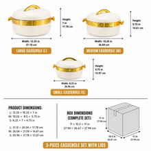 Premium Cream Insulated Casserole Set with Gold Handles - 1L, 2L & 3.5L