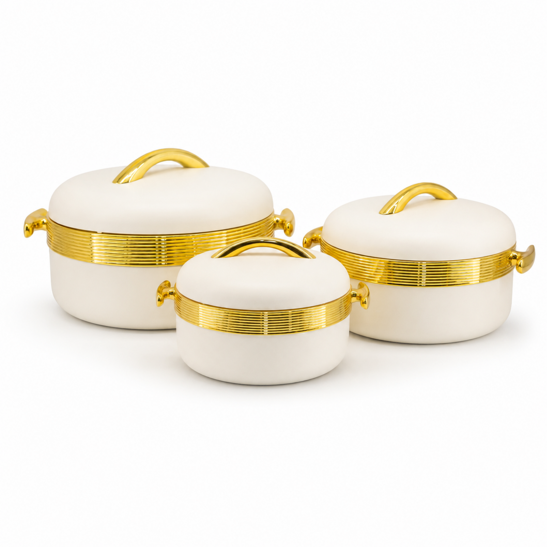 Premium Cream Insulated Casserole Set with Gold Handles - 1L, 2L & 3.5L