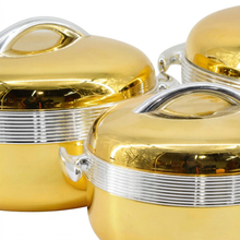 3 PCS Premium Gold Insulated Casserole Set with Silver Handles - 1L, 2L & 3.5L
