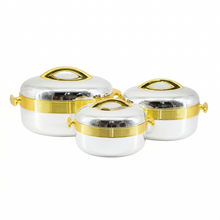 Premium Silver Insulated Casserole Set with Gold Handles - 1L, 2L & 3.5L