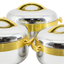 Premium Silver Insulated Casserole Set with Gold Handles - 1L, 2L & 3.5L