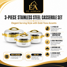 Premium Silver Insulated Casserole Set with Gold Handles - 1L, 2L & 3.5L