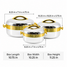 Premium Silver Insulated Casserole Set with Gold Handles - 1L, 2L & 3.5L