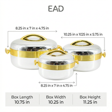 Premium Silver Insulated Casserole Set with Gold Handles - 1L, 2L & 3.5L