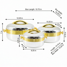 Premium Silver Insulated Casserole Set with Gold Handles - 1L, 2L & 3.5L