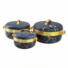 Luxury Navy Blue Insulated Casserole with Gold Accents - Marble Finish Thermal Serving Pot