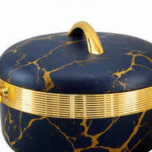 Luxury Navy Blue Insulated Casserole with Gold Accents - Marble Finish Thermal Serving Pot