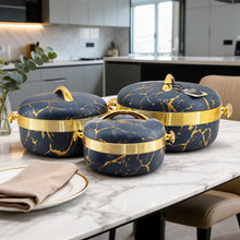 Luxury Navy Blue Insulated Casserole with Gold Accents - Marble Finish Thermal Serving Pot