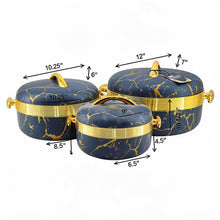 Luxury Navy Blue Insulated Casserole with Gold Accents - Marble Finish Thermal Serving Pot
