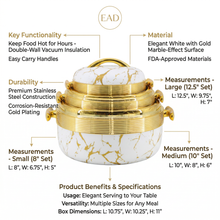 Luxury White Marble Insulated Casserole Set with Gold Accents - Thermal Serving Pots