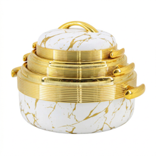 Luxury White Marble Insulated Casserole Set with Gold Accents - Thermal Serving Pots