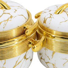 Luxury White Marble Insulated Casserole Set with Gold Accents - Thermal Serving Pots