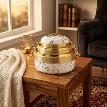 Luxury White Marble Insulated Casserole Set with Gold Accents - Thermal Serving Pots