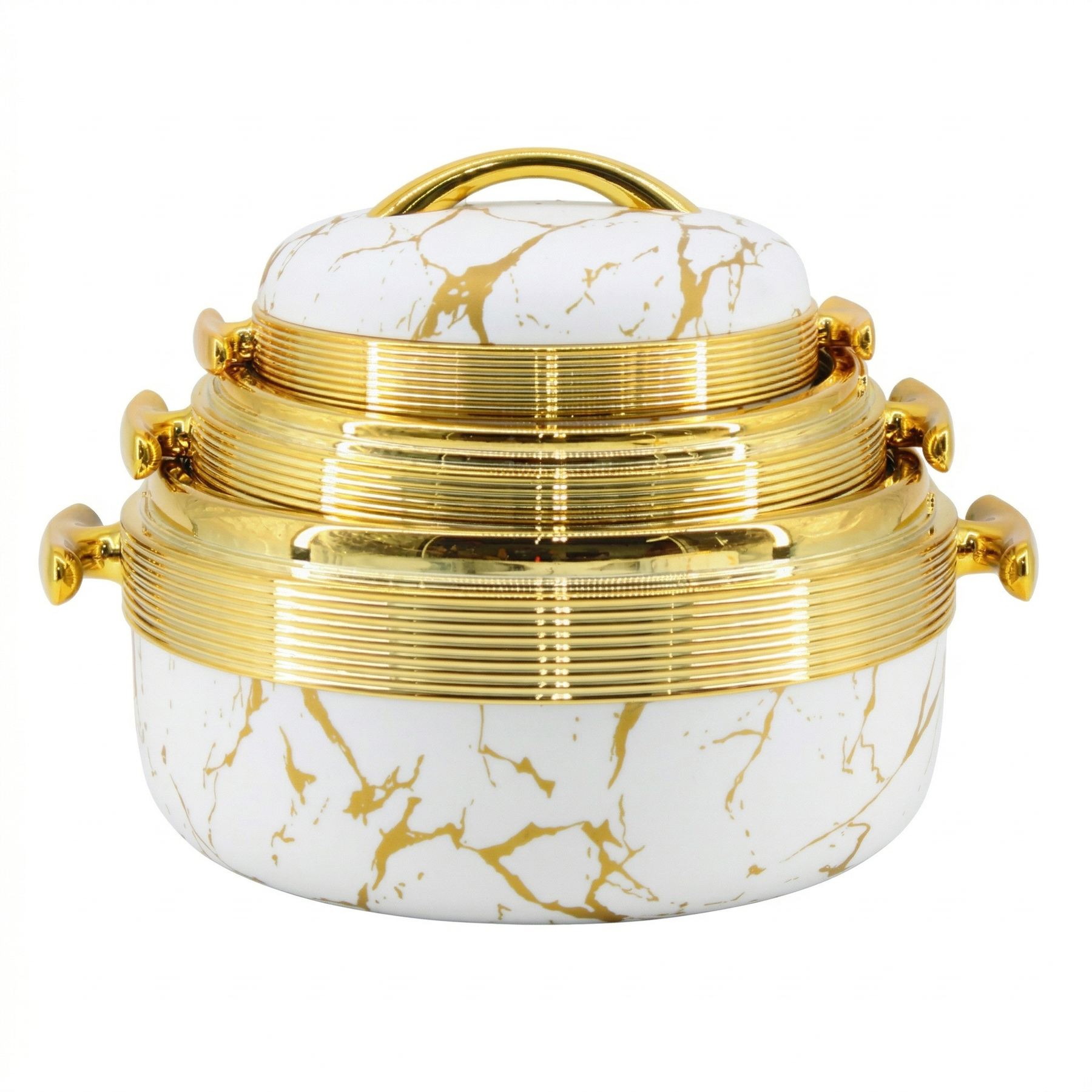 Luxury White Marble Insulated Casserole Set with Gold Accents - Thermal Serving Pots