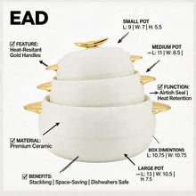 Modern White Insulated Casserole Set with Gold Handles - Stackable Thermal Serving Pots