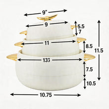 Modern White Insulated Casserole Set with Gold Handles - Stackable Thermal Serving Pots