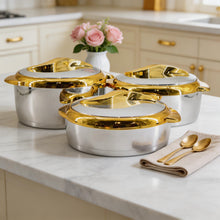 Luxury Chrome & Gold Insulated Casserole 1.5/2/2.5L- 6 Set