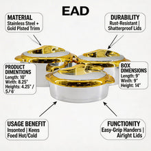 Luxury Chrome & Gold Insulated Casserole 1.5/2/2.5L- 6 Set