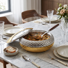 High-End Oval Insulated Casserole with Chrome & Gold Finish - Premium Thermal Serving Dish