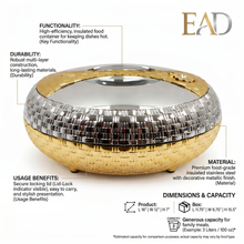 High-End Oval Insulated Casserole with Chrome & Gold Finish - Premium Thermal Serving Dish