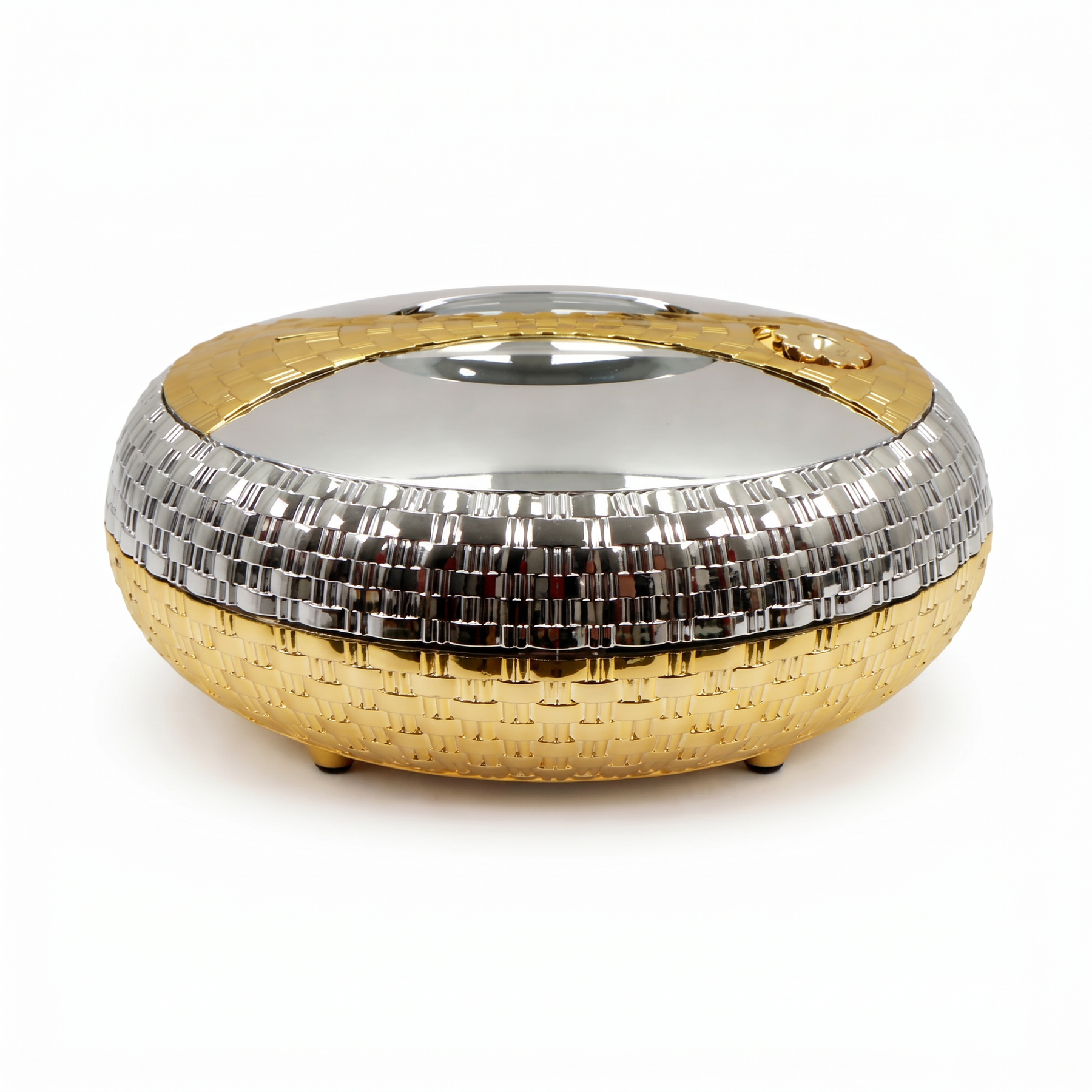 High-End Oval Insulated Casserole with Chrome & Gold Finish - Premium Thermal Serving Dish