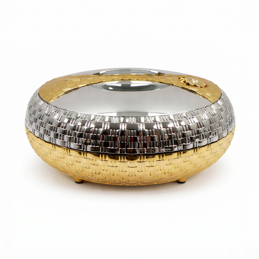 High-End Oval Insulated Casserole with Chrome & Gold Finish - Premium Thermal Serving Dish