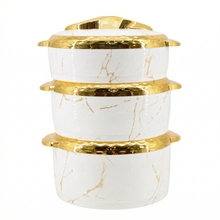 Elegant White Marble Insulated Casserole Set with Gold Accents - Premium Thermal Serving Bowls (Set of 3)