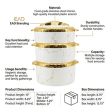 Elegant White Marble Insulated Casserole Set with Gold Accents - Premium Thermal Serving Bowls (Set of 3)