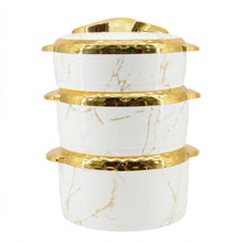 Elegant White Marble Insulated Casserole Set with Gold Accents - Premium Thermal Serving Bowls (Set of 3)