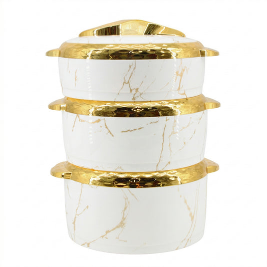 Elegant White Marble Insulated Casserole Set with Gold Accents - Premium Thermal Serving Bowls (Set of 3)