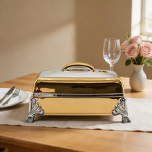 Large Gold & Chrome Insulated Rectangular Casserole - Premium Thermal Buffet Serving Dish