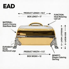 Large Gold & Chrome Insulated Rectangular Casserole - Premium Thermal Buffet Serving Dish