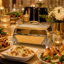 Large Gold & Chrome Insulated Rectangular Casserole - Premium Thermal Buffet Serving Dish