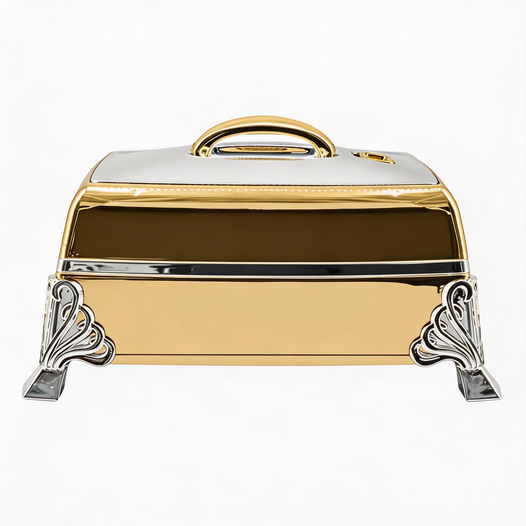 Large Gold & Chrome Insulated Rectangular Casserole - Premium Thermal Buffet Serving Dish