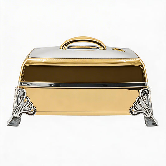 Large Gold & Chrome Insulated Rectangular Casserole - Premium Thermal Buffet Serving Dish