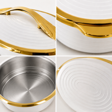 Deluxe White with Gold Trim Insulated Food Warmer Dish - Heat Preserving
