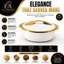 Deluxe White with Gold Trim Insulated Food Warmer Dish - Heat Preserving