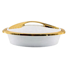 Deluxe White with Gold Trim Insulated Food Warmer Dish - Heat Preserving