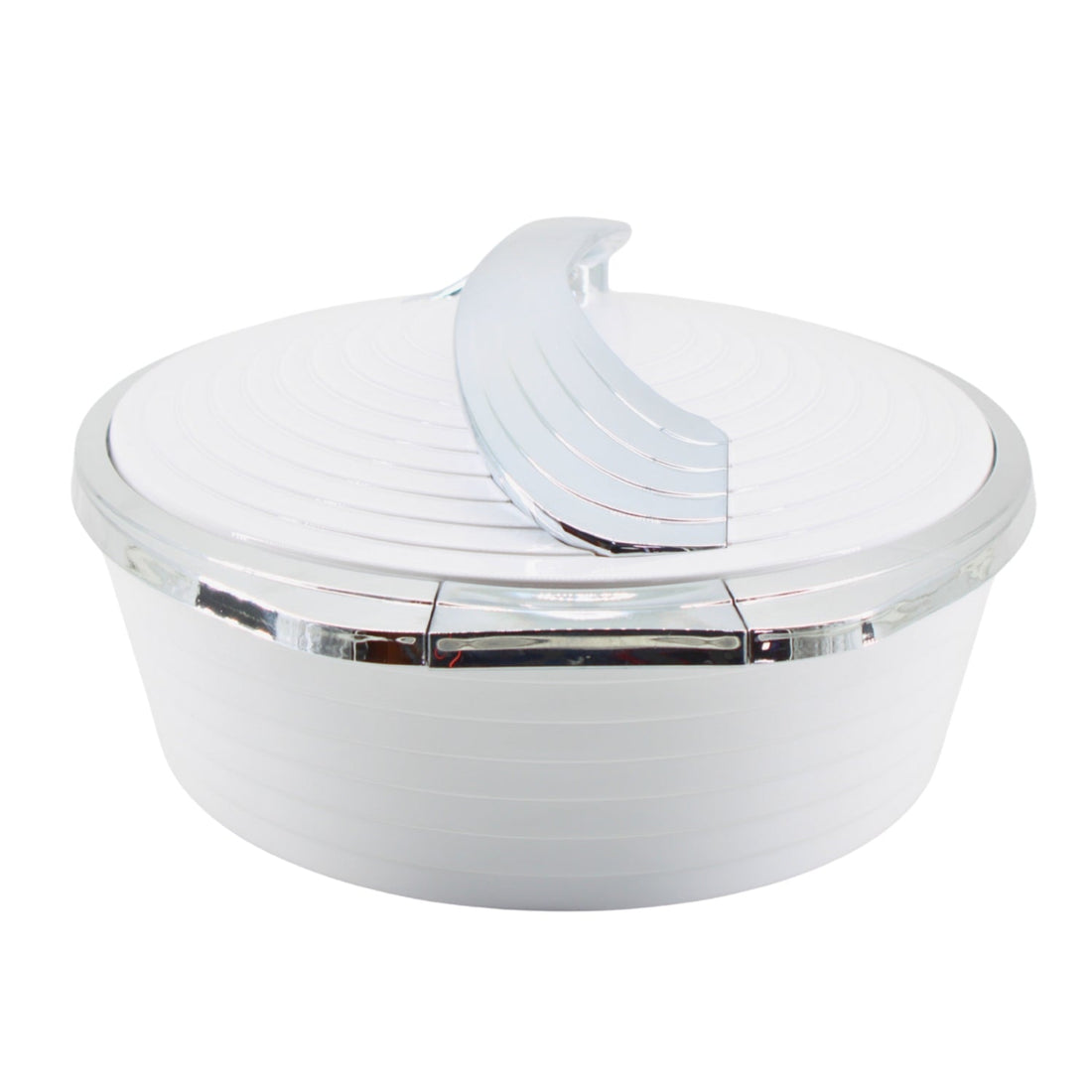 Deluxe White with Silver Trim Insulated Food Warmer Dish - Heat Preserving