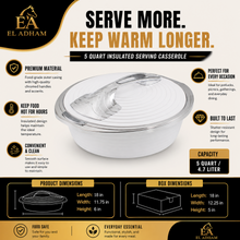 Deluxe White with Silver Trim Insulated Food Warmer Dish - Heat Preserving