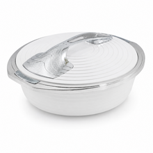 Deluxe White with Silver Trim Insulated Food Warmer Dish - Heat Preserving