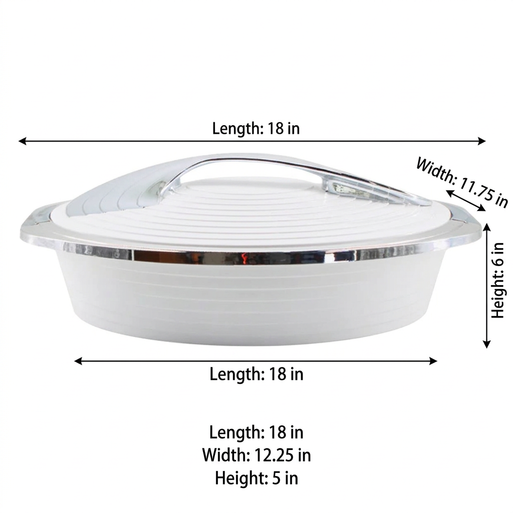 Deluxe White with Silver Trim Insulated Food Warmer Dish - Heat Preserving