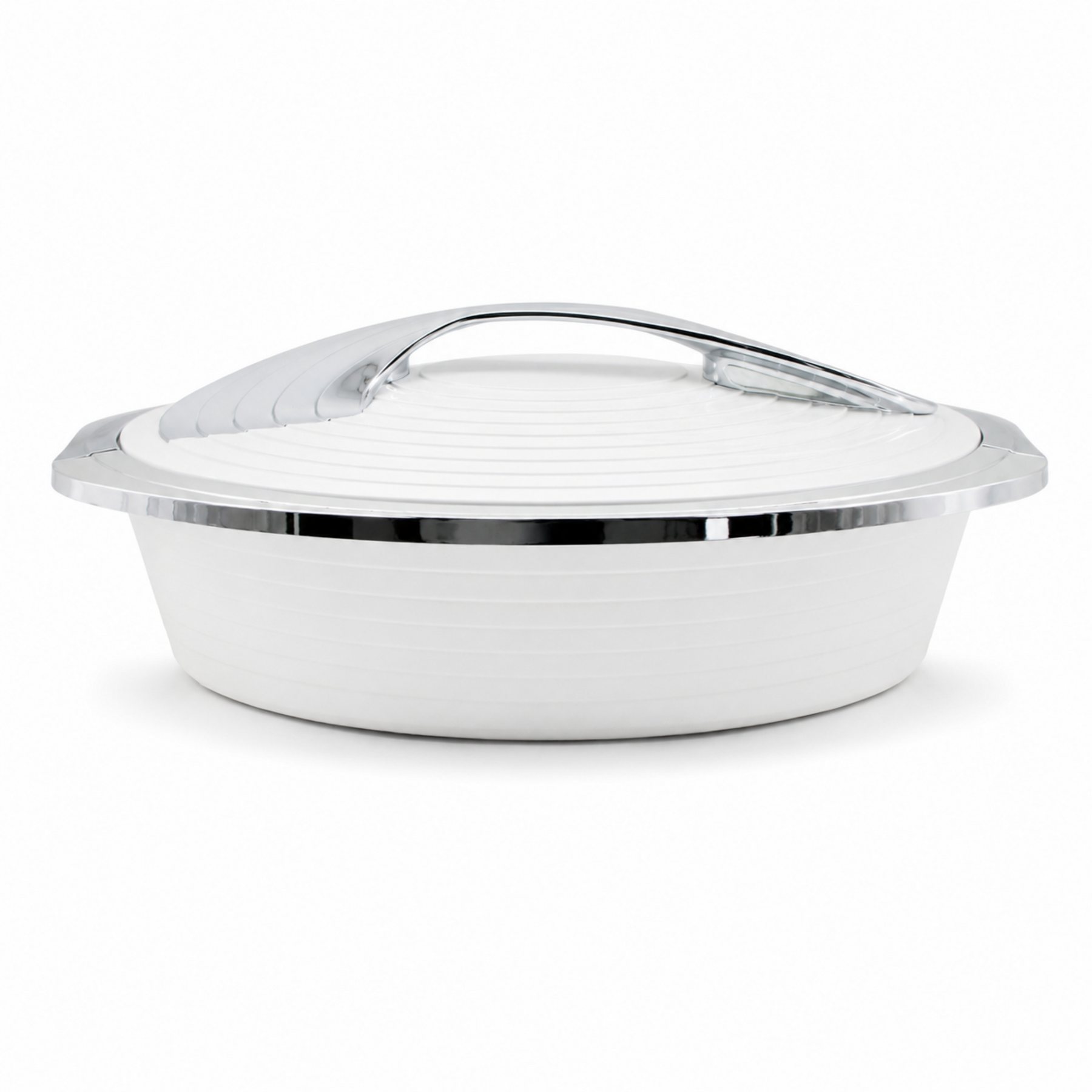 Deluxe White with Silver Trim Insulated Food Warmer Dish - Heat Preserving