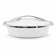 Deluxe White with Silver Trim Insulated Food Warmer Dish - Heat Preserving