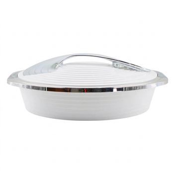 Deluxe White with Silver Trim Insulated Food Warmer Dish - Heat Preserving